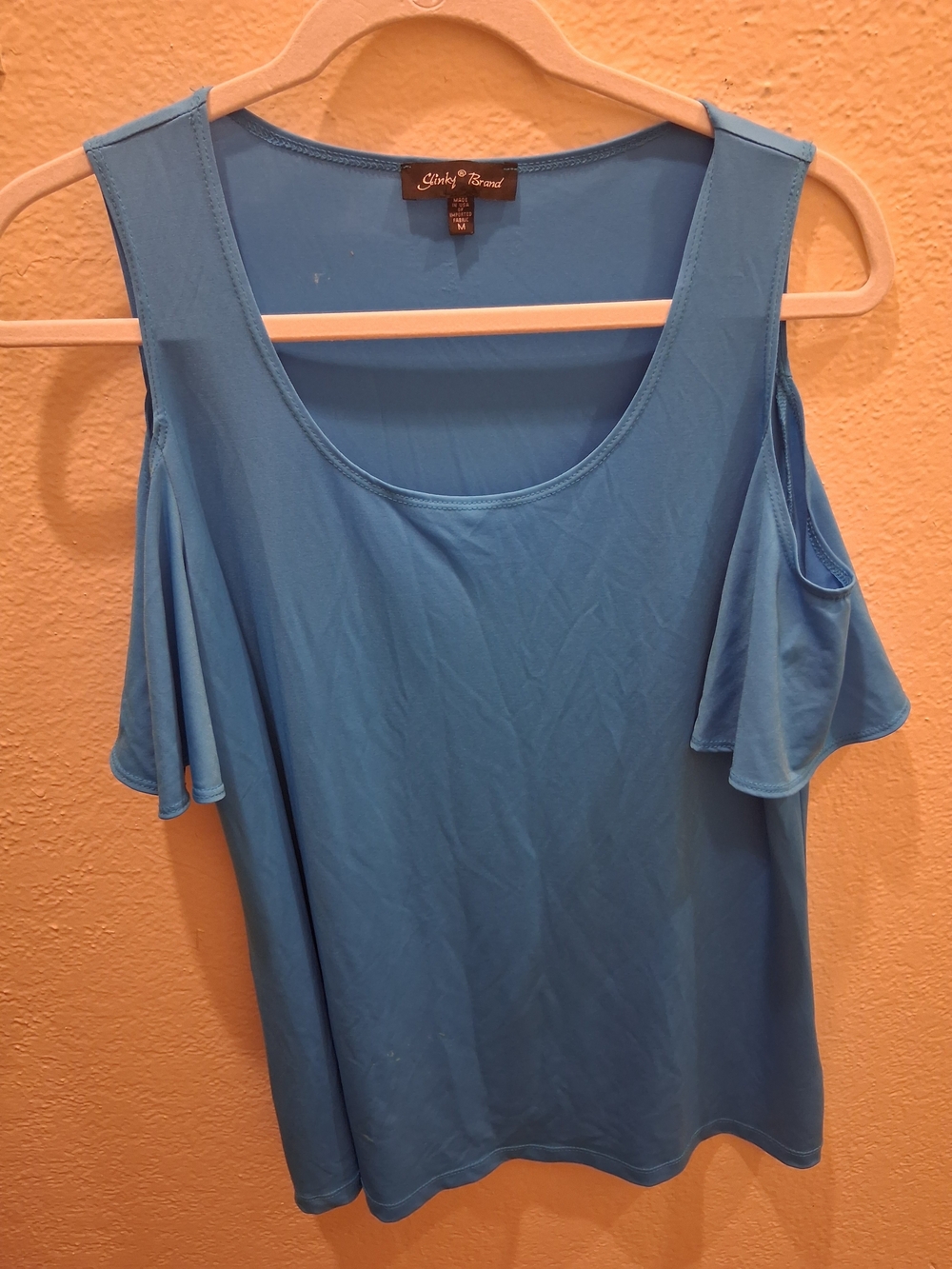 Slinky Brand Light Blue Cold-Shoulder Tank Top